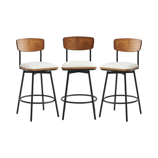 CHITA Swivel Counter Height Bar Stools with Back, Fabric Upholstered Barstools Set of 3, 27" Seat Height, Metal & Wood Frame, Cream chinaatoday