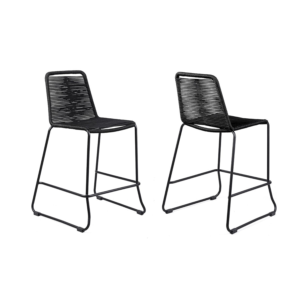 Armen Living Shasta 26" Outdoor Metal and Black Rope Stackable Counter Stool - Set of 2 chinaatoday