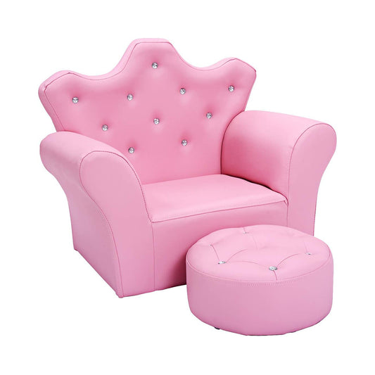 Costzon Kids Sofa, Children Upholstered Sofa with Ottoman, Princess Sofa with Diamond Decoration, Smooth PVC Leather Toddler Chair, Kids Couch for Boys and Girls, Gift for Toddlers (Pink) chinaatoday