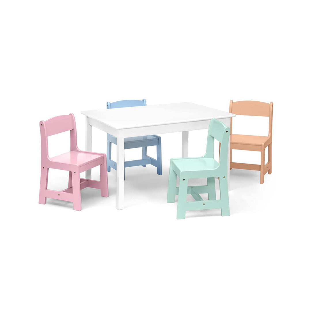 MySize Kids Table with 4 Chairs, Bianca White/Pastel chinaatoday