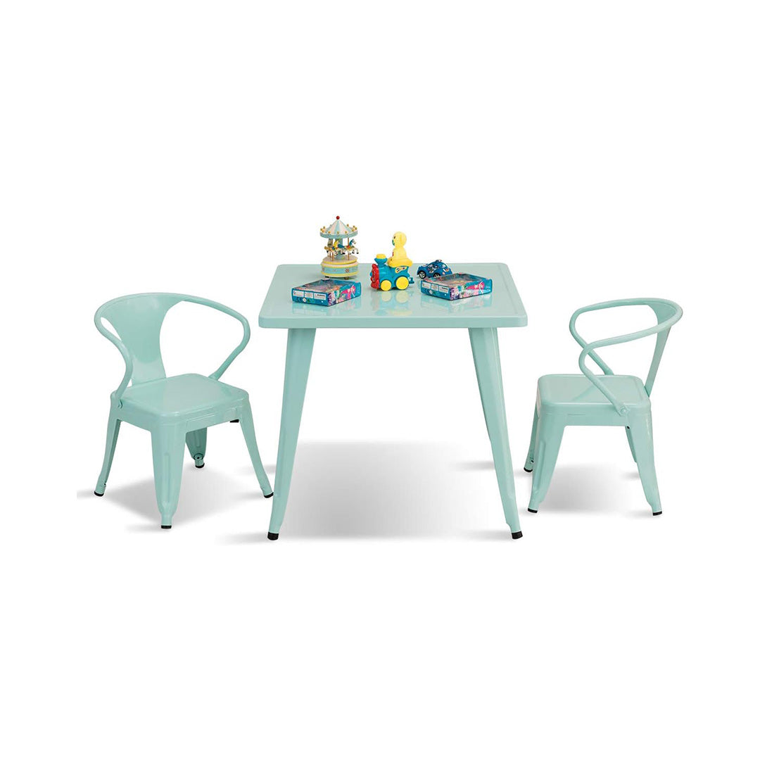 Costzon Kids Table and 2 Chair Set for Indoor/Outdoor Use, Steel Table and Stackable Chairs, Preschool, Bedroom, Playroom, Home, Furniture for Toddlers Boys & Girls(Mint Green, Table & Chairs) chinaatoday