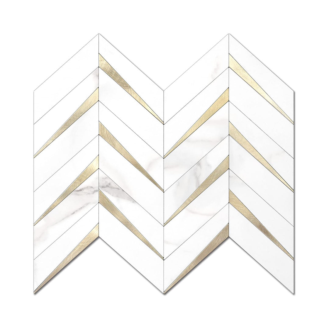 STICKGOO 10-Sheet Herringbone Tile Peel and Stick Backsplash, White Marble PVC Mixed Metal Gold Stick on Backsplash, Self Adhesive Wall Tile for Kitchen and Bathroom chinaatoday