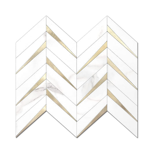 STICKGOO 10-Sheet Herringbone Tile Peel and Stick Backsplash, White Marble PVC Mixed Metal Gold Stick on Backsplash, Self Adhesive Wall Tile for Kitchen and Bathroom chinaatoday