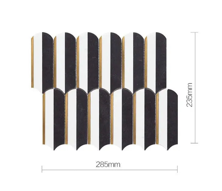 Atlos Black Marble mosaic luxury style gold metal feather tile - BEJUSTSIMPLE