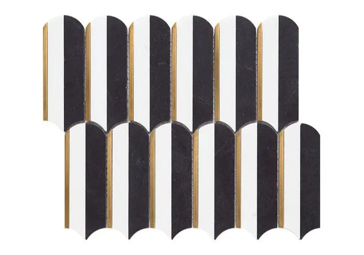 Atlos Black Marble mosaic luxury style gold metal feather tile - BEJUSTSIMPLE