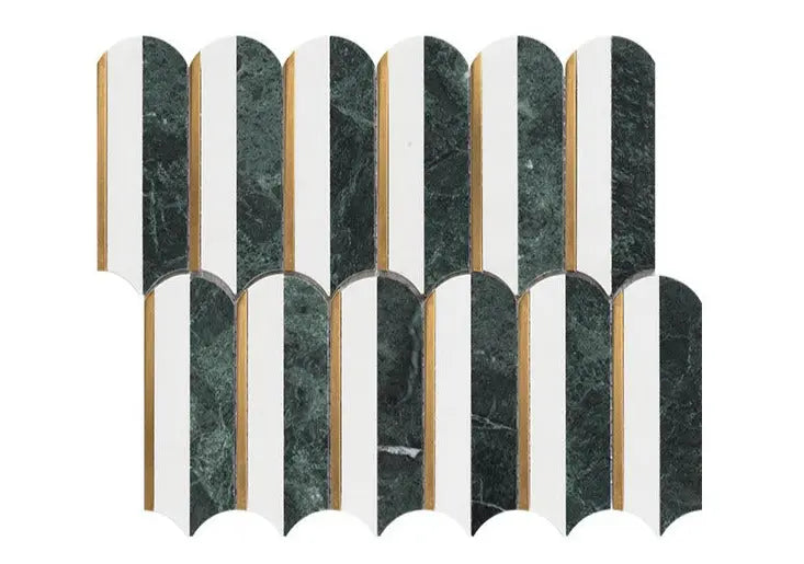 Atlos Black Marble mosaic luxury style gold metal feather tile - BEJUSTSIMPLE