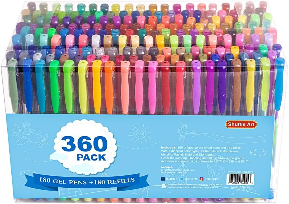 360 Pack Gel Pens Set with 180 Colors  Refills Perfect for Coloring  Art