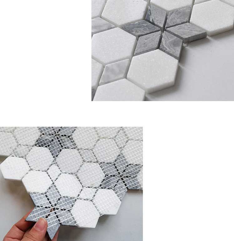 Simple light luxury White and Grey Flower marble mosaic backsplash tile - BEJUSTSIMPLE