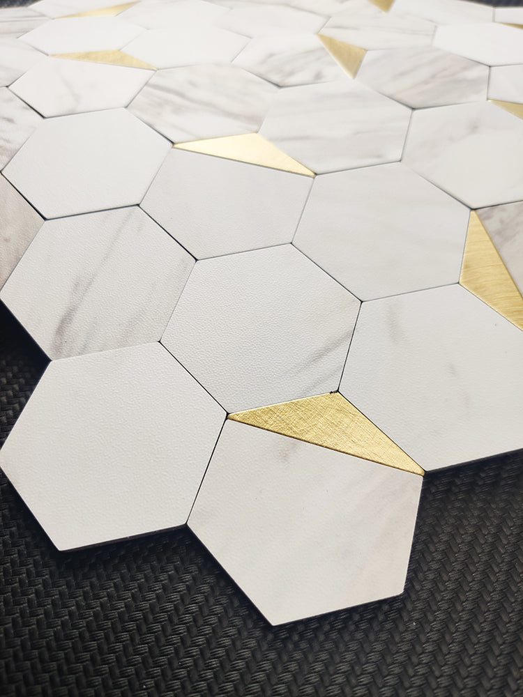 Hexagon Backsplash Marble with Gold Metal - BEJUSTSIMPLE