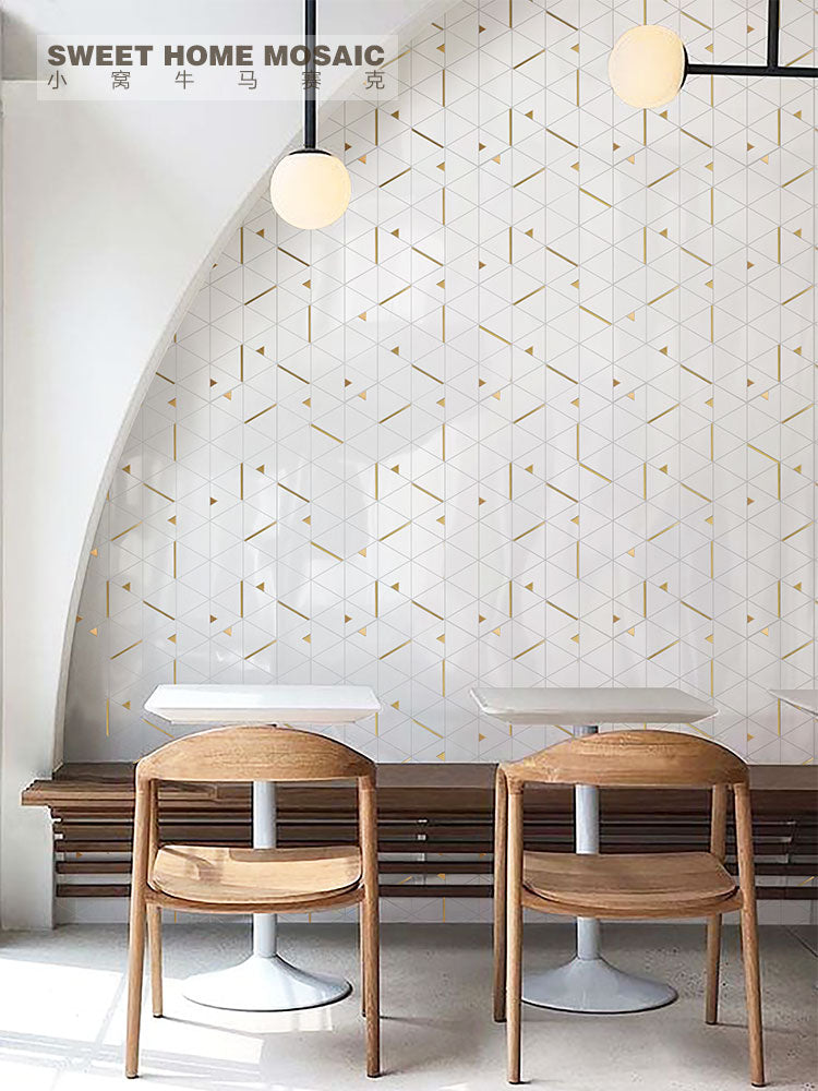 Hexagon Thassos White With Gold Aluminum Mosaic Tile Light luxury style - BEJUSTSIMPLE