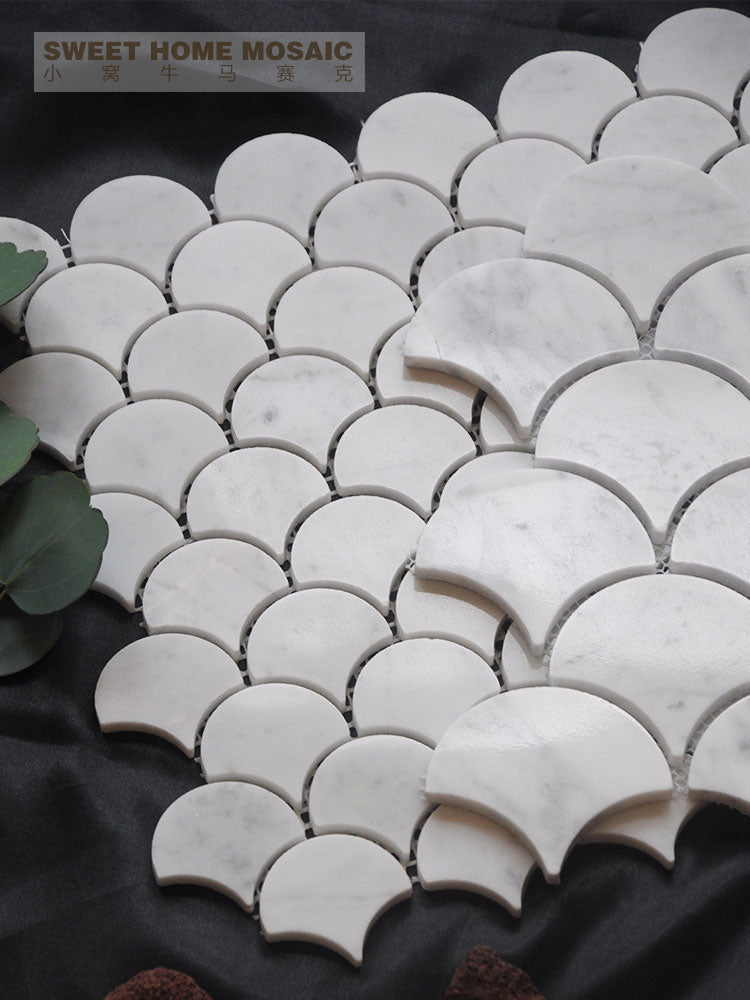 Fan-shaped mosaic background wall Nordic shell fish scale marble kitchen bathroom bathroom floor non-slip tiles - BEJUSTSIMPLE