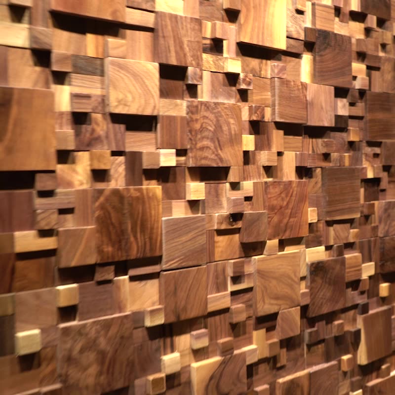 Luxury black walnut 3D square solid wood wooden wall decoration - BEJUSTSIMPLE