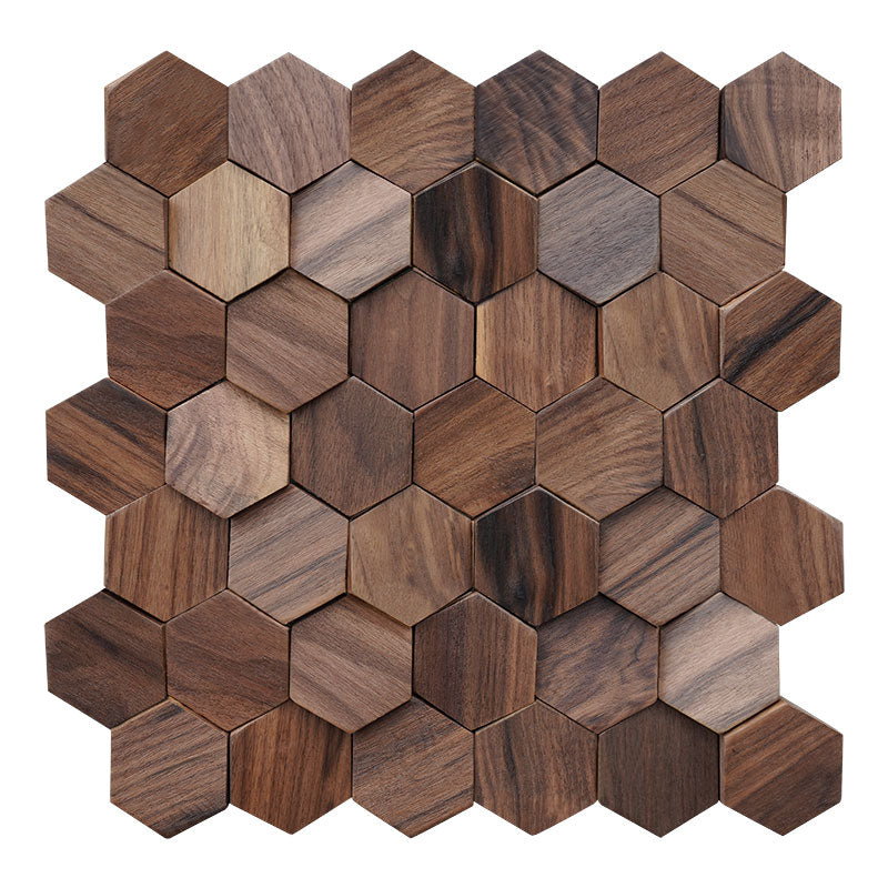 New Chinese hexagonal hexagonal black walnut tea room log solid wood mosaic TV background wall decoration interior wall - BEJUSTSIMPLE