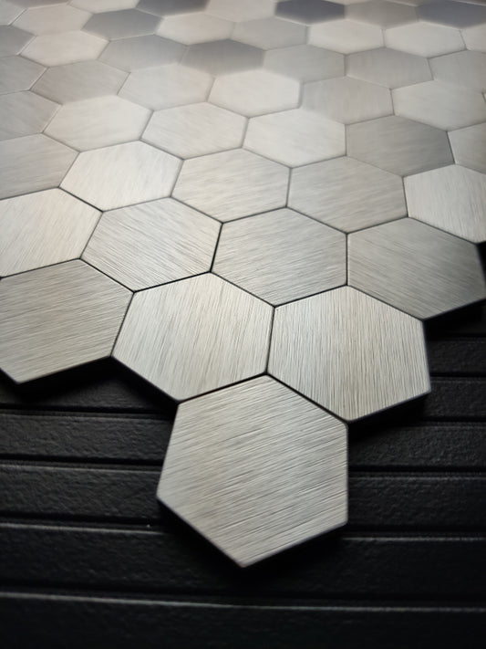 Hexagonal metal mosaic wall stickers stainless steel background wall bathroom living room tile self-adhesive aluminum-plastic plate back glue brick - BEJUSTSIMPLE