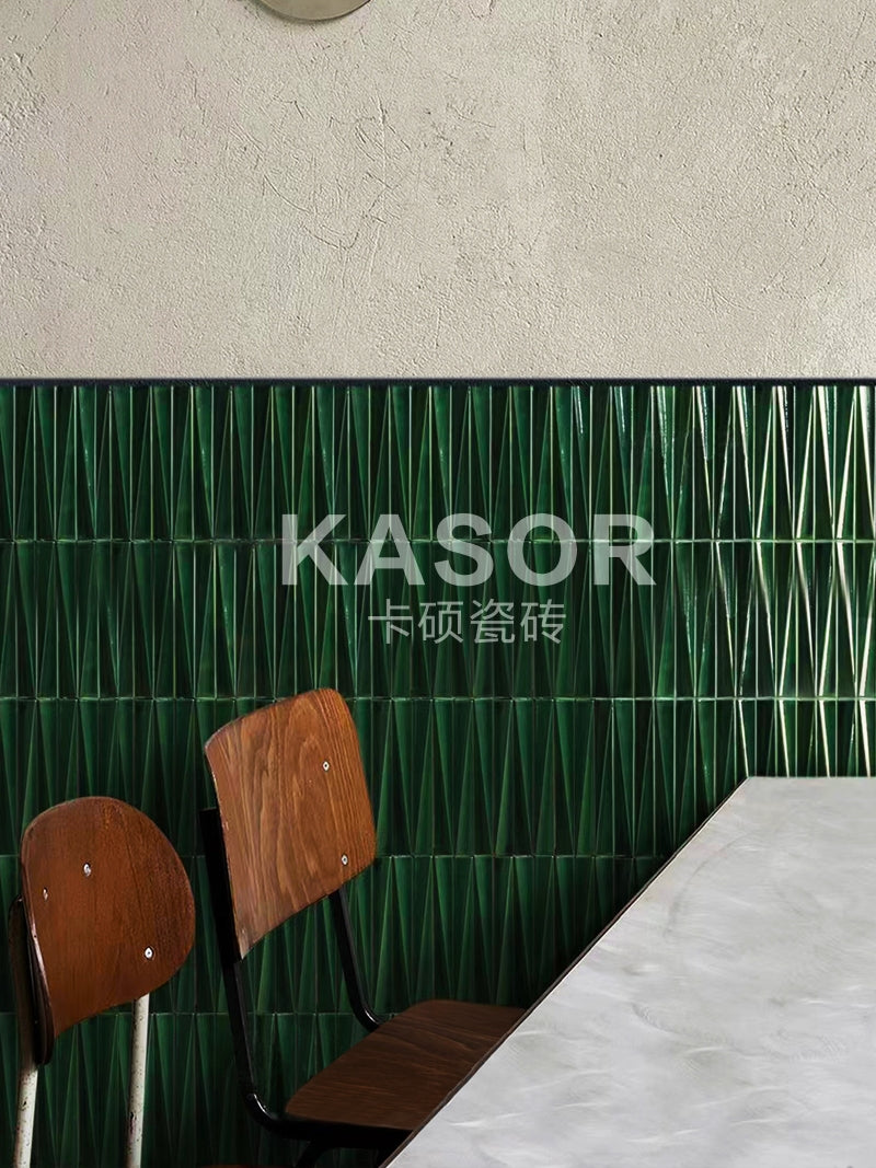 New personality art tile bathroom front porch restaurant bar background wall brick dark green glazed strip handmade brick - BEJUSTSIMPLE