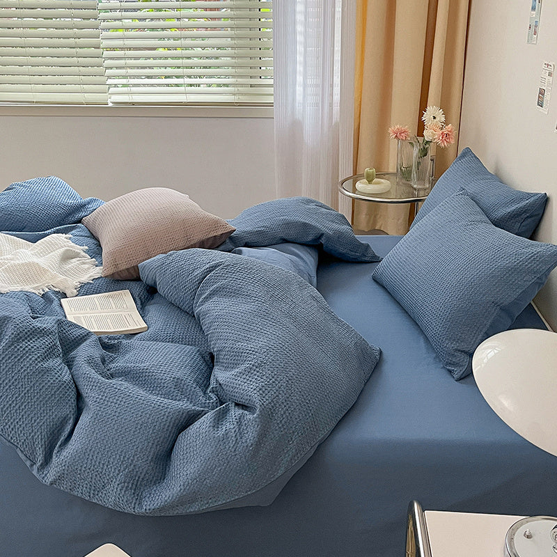 Bedding Duvet Cover Set Washed Cotton Linen Like Textured Breathable Durable Soft Comfy - BEJUSTSIMPLE