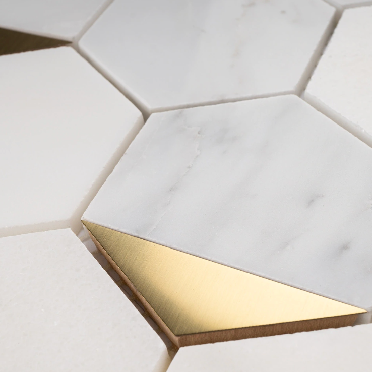 Hexagon Backsplash Marble with Gold Metal - BEJUSTSIMPLE