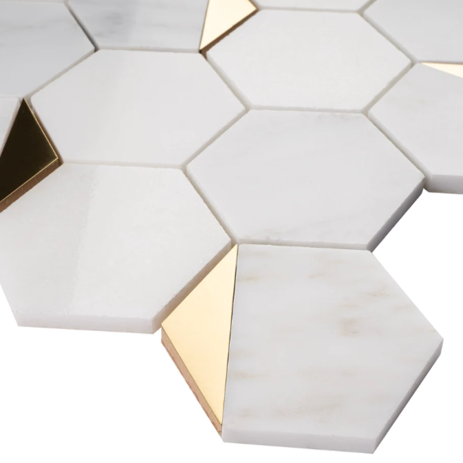 Hexagon Backsplash Marble with Gold Metal - BEJUSTSIMPLE