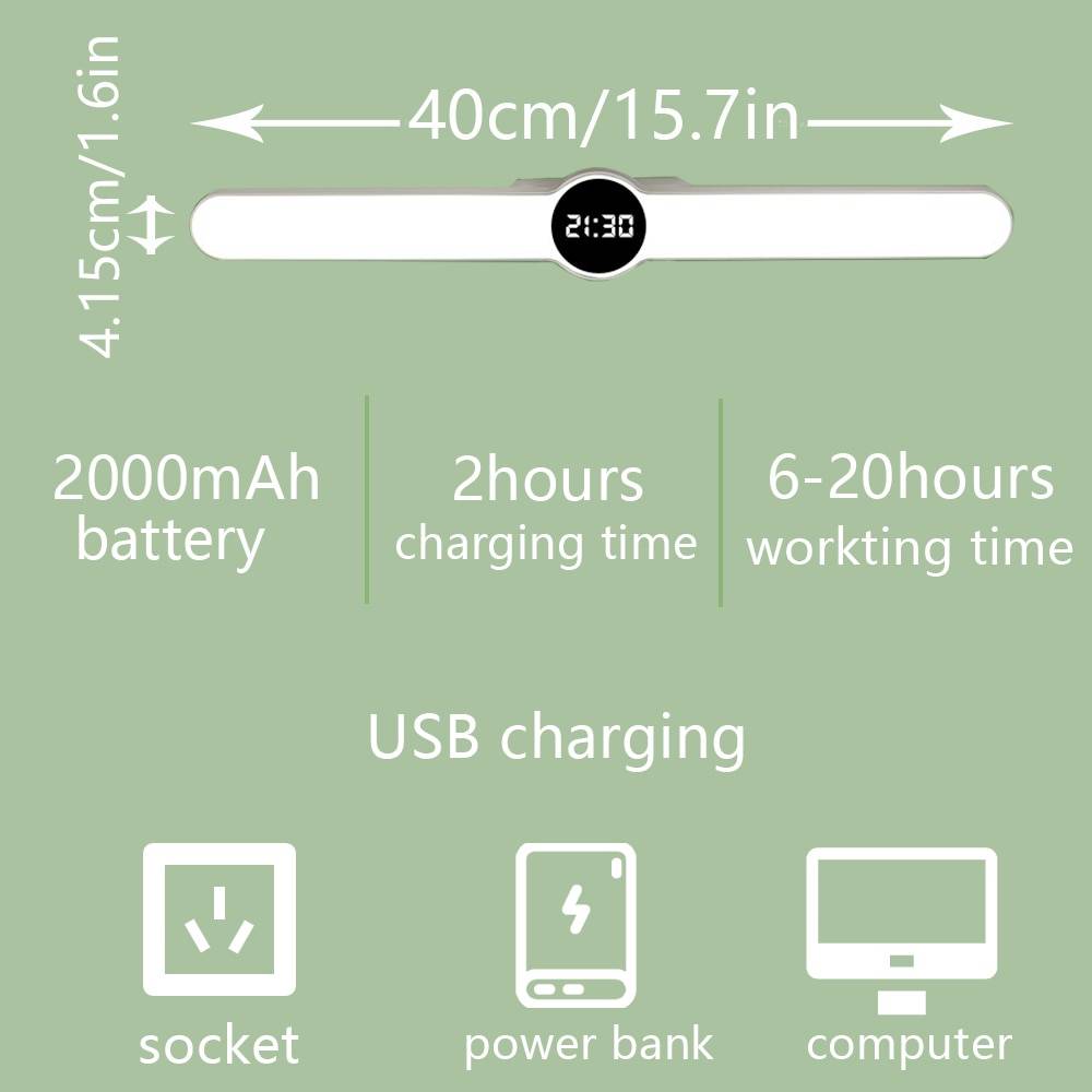 Portable Charging Magnetic LED Bar Desk Light with Clock - BEJUSTSIMPLE