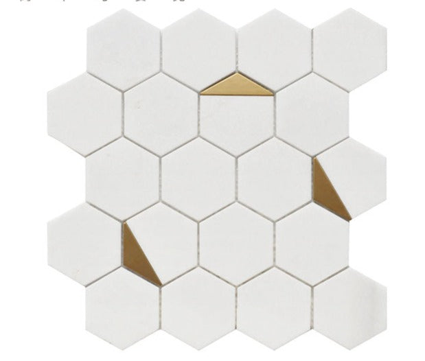 Hexagon Thassos White With Gold Aluminum Mosaic Tile Light luxury style - BEJUSTSIMPLE