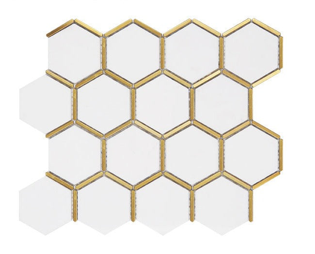 Hexagon Thassos White With Gold Aluminum Mosaic Tile Light luxury style - BEJUSTSIMPLE