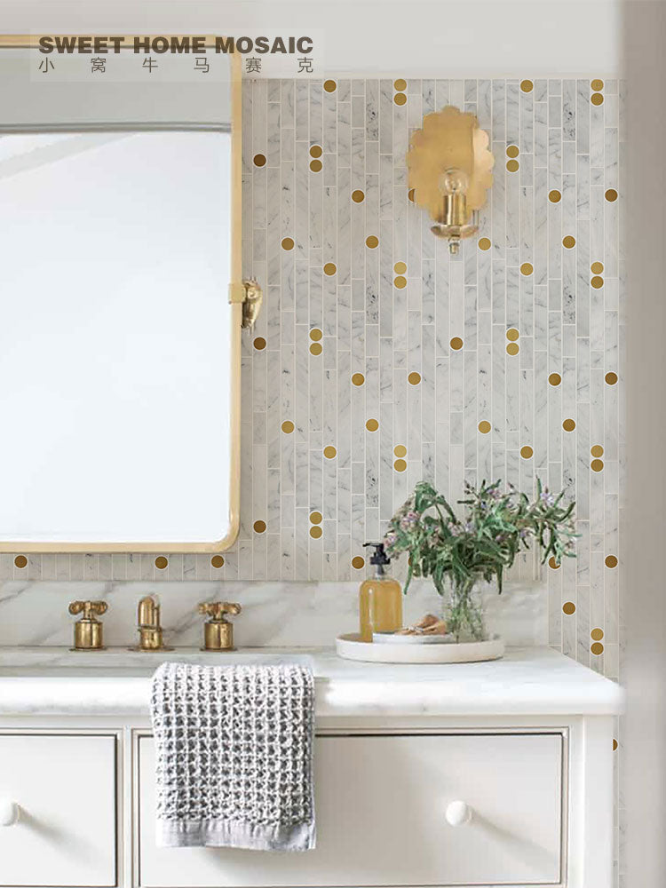 Nero Tik Tax round Gold Marble Mosaic tile - BEJUSTSIMPLE