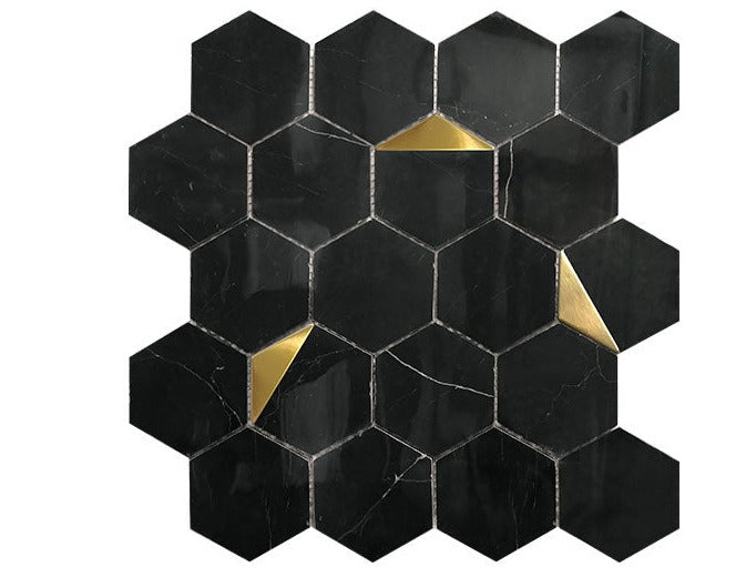 Hexagon Thassos White With Gold Aluminum Mosaic Tile Light luxury style - BEJUSTSIMPLE