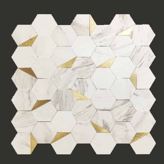 Hexagon Backsplash Marble with Gold Metal - BEJUSTSIMPLE