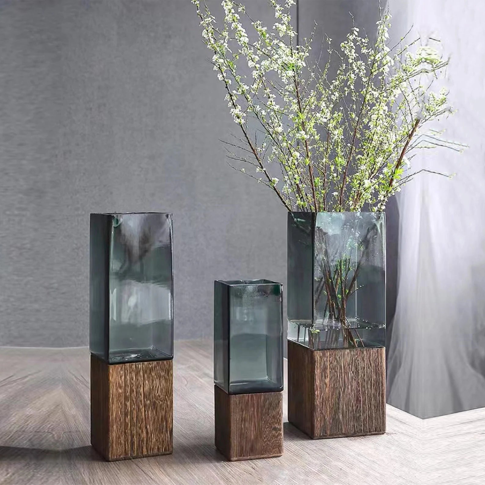 ERYN Glass Vase wood base - BEJUSTSIMPLE