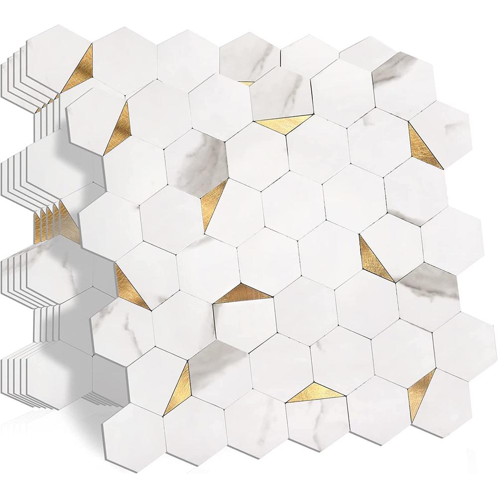 Hexagon Backsplash Marble with Gold Metal - BEJUSTSIMPLE