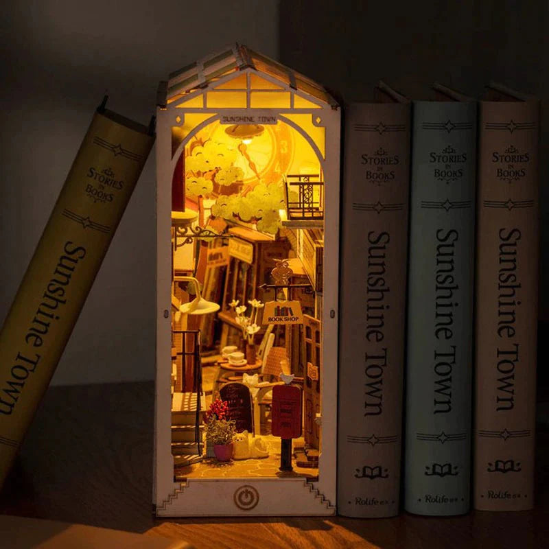 DIY Book Nook Shelf kit with lighting | Miniature House Model kit - BEJUSTSIMPLE